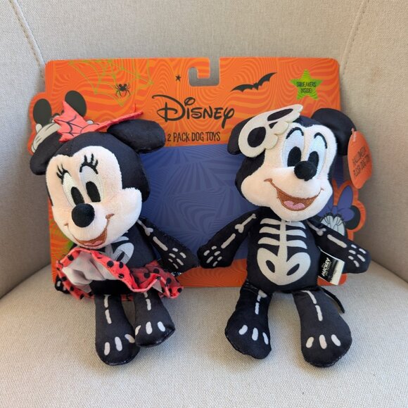 NWT Mickey and Minnie Mouse Skeleton Halloween Themed Dog Toys Squeaker 9" - Picture 1 of 8